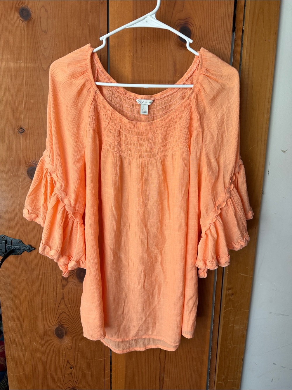 Cato Peach Ruffle Sleeve Peasant Tunic